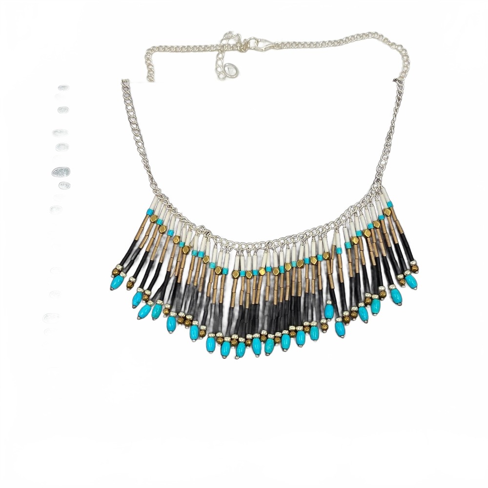 Silpada Silver Blue Beaded Fringe Necklace | OS Regular